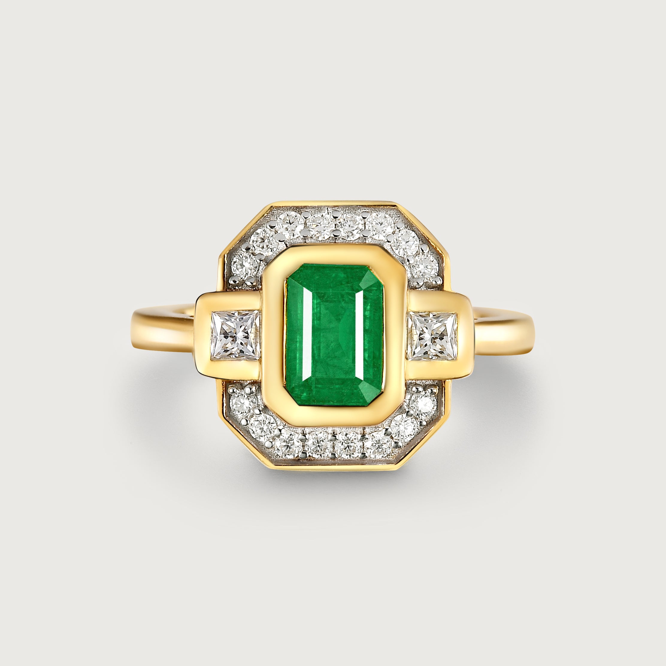 Grecian Octagon Emerald Halo Ring – RachelGalley