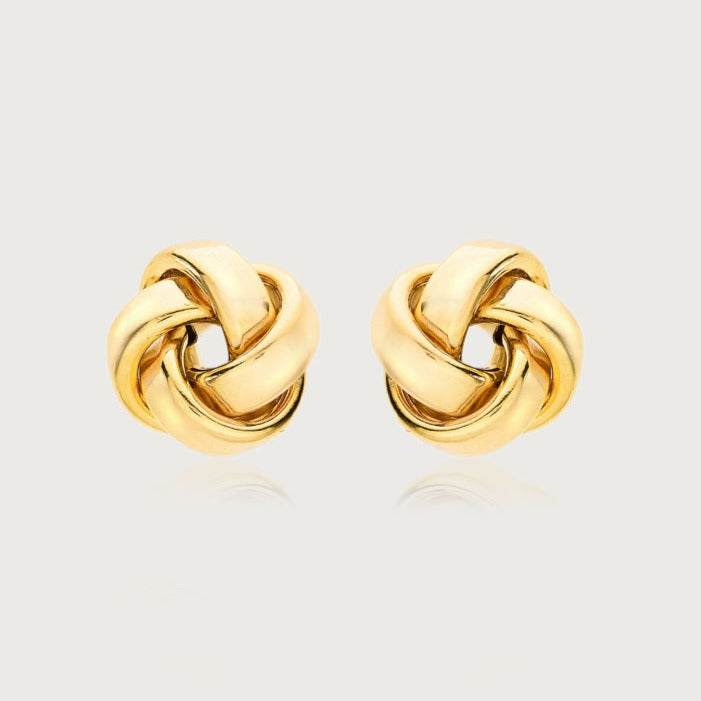 9k Yellow Gold Rose Petals Stud Earrings + Love Knot Gold Stud Earrings in 9K Gold