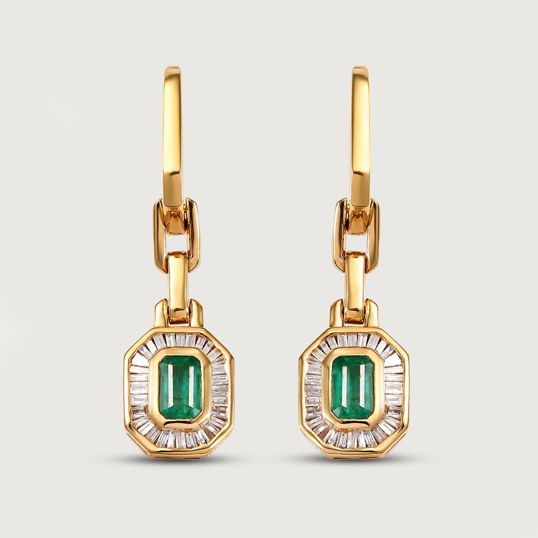 Grecian Octagon Emerald Halo Drop Earrings - 18K Gold Vermeil - Rachel Galley