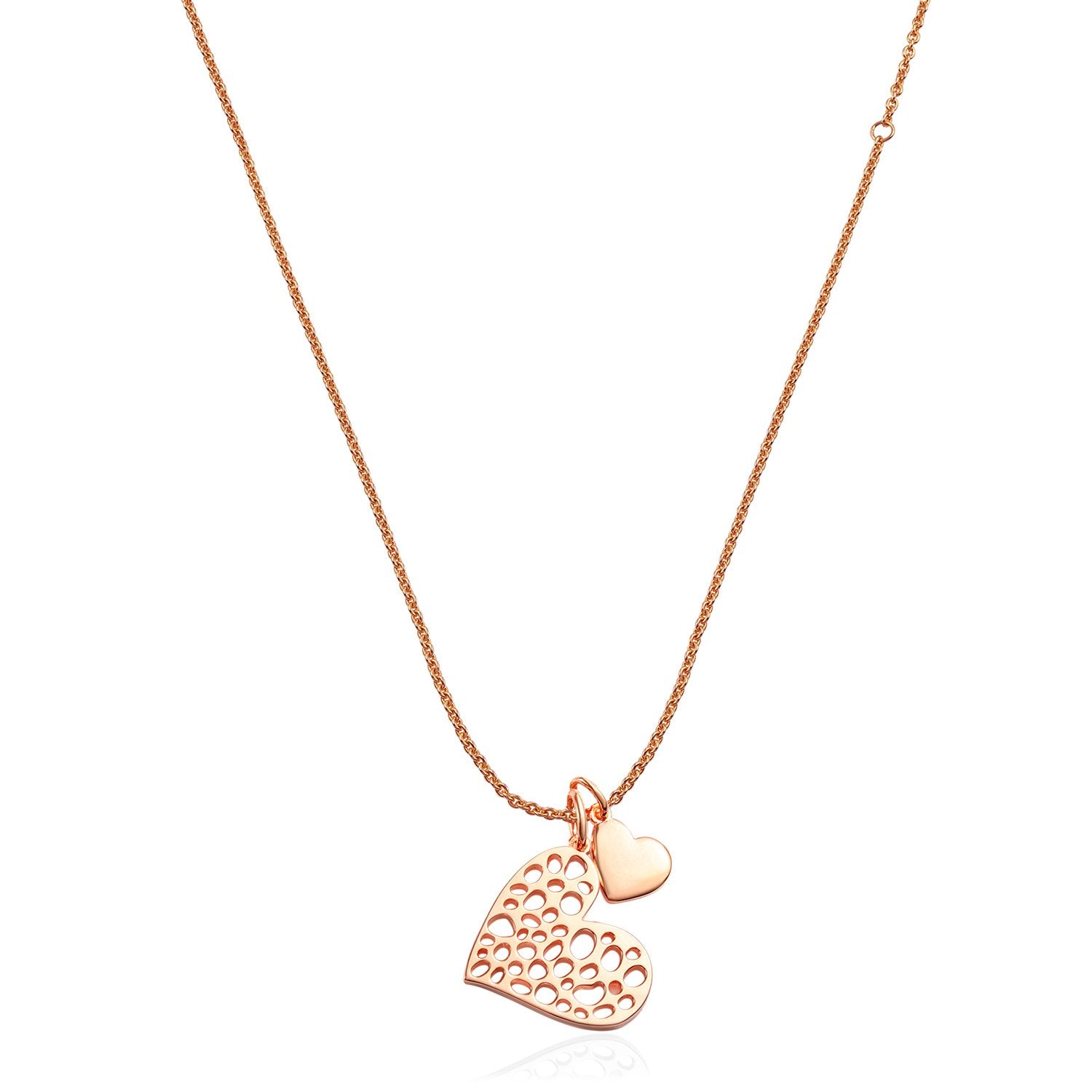 Lattice Heart Charm Necklace + Ouro Floating Heart Charm Bracelet in 9K Gold