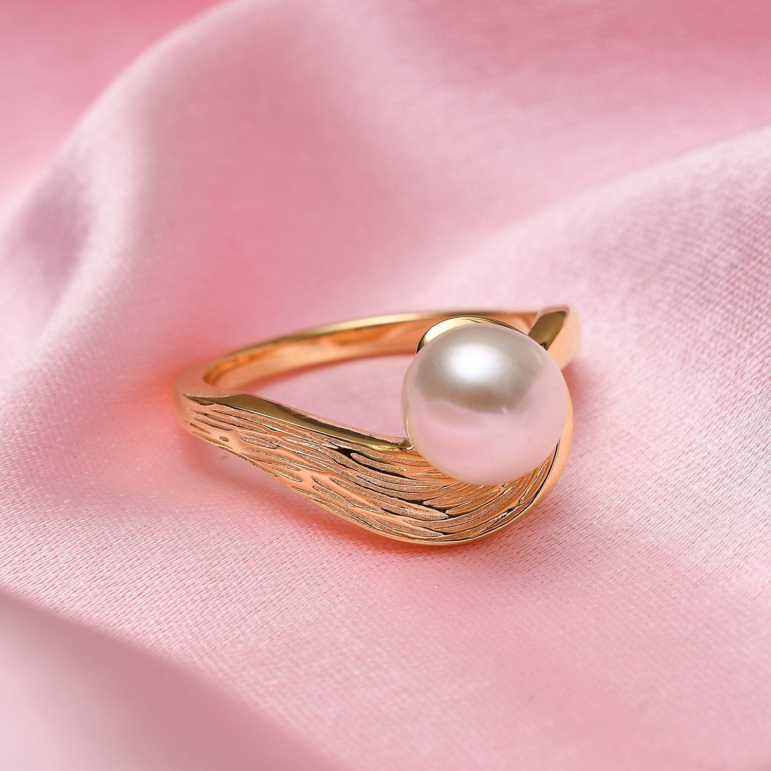 Ocean Wave Ring with White Freshwater Pearl + Globe Bead Bracelet with White Freshwater Pearls