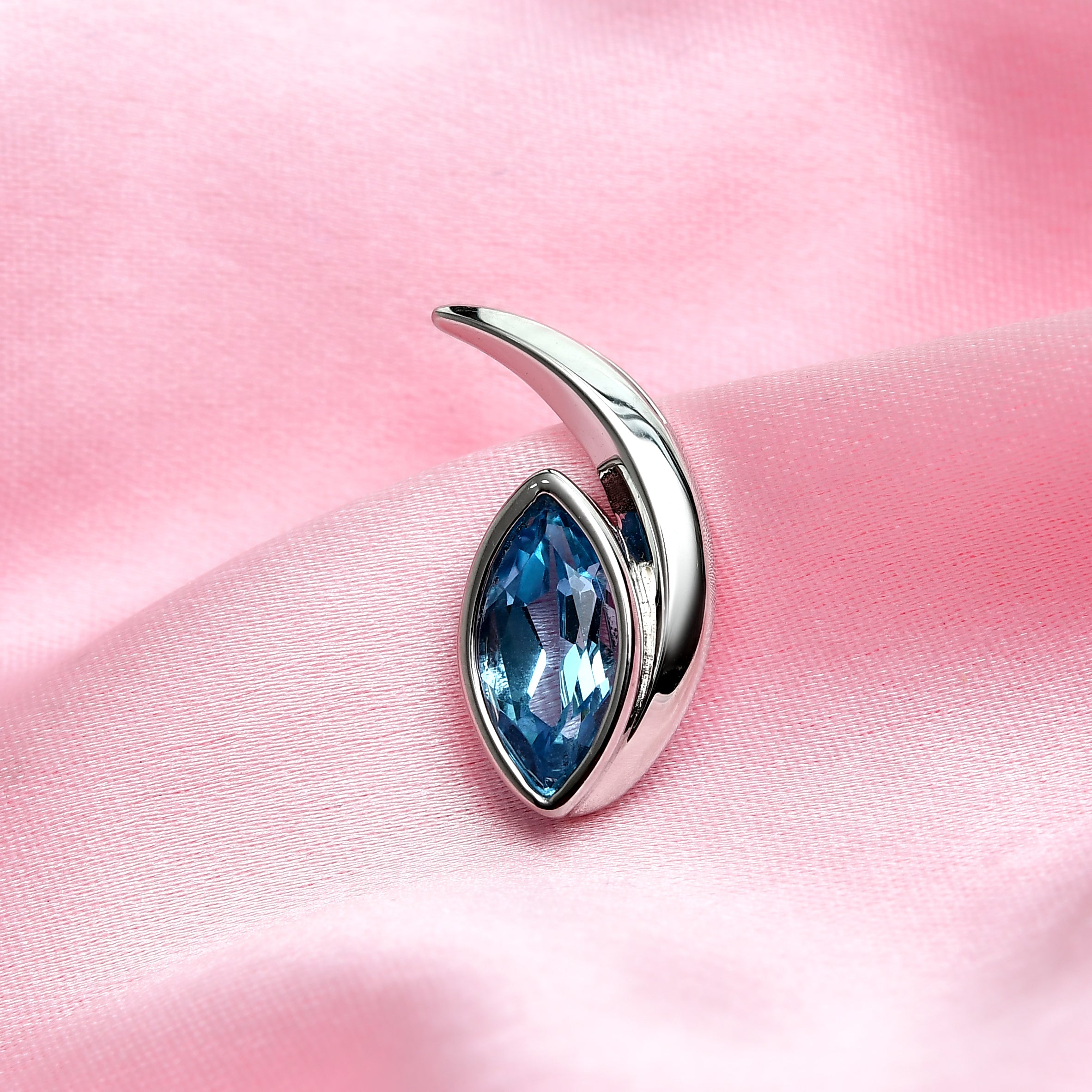 Surf Moon Ring with Swiss Blue Topaz + Surf Moon Pendant with Swiss Blue Topaz