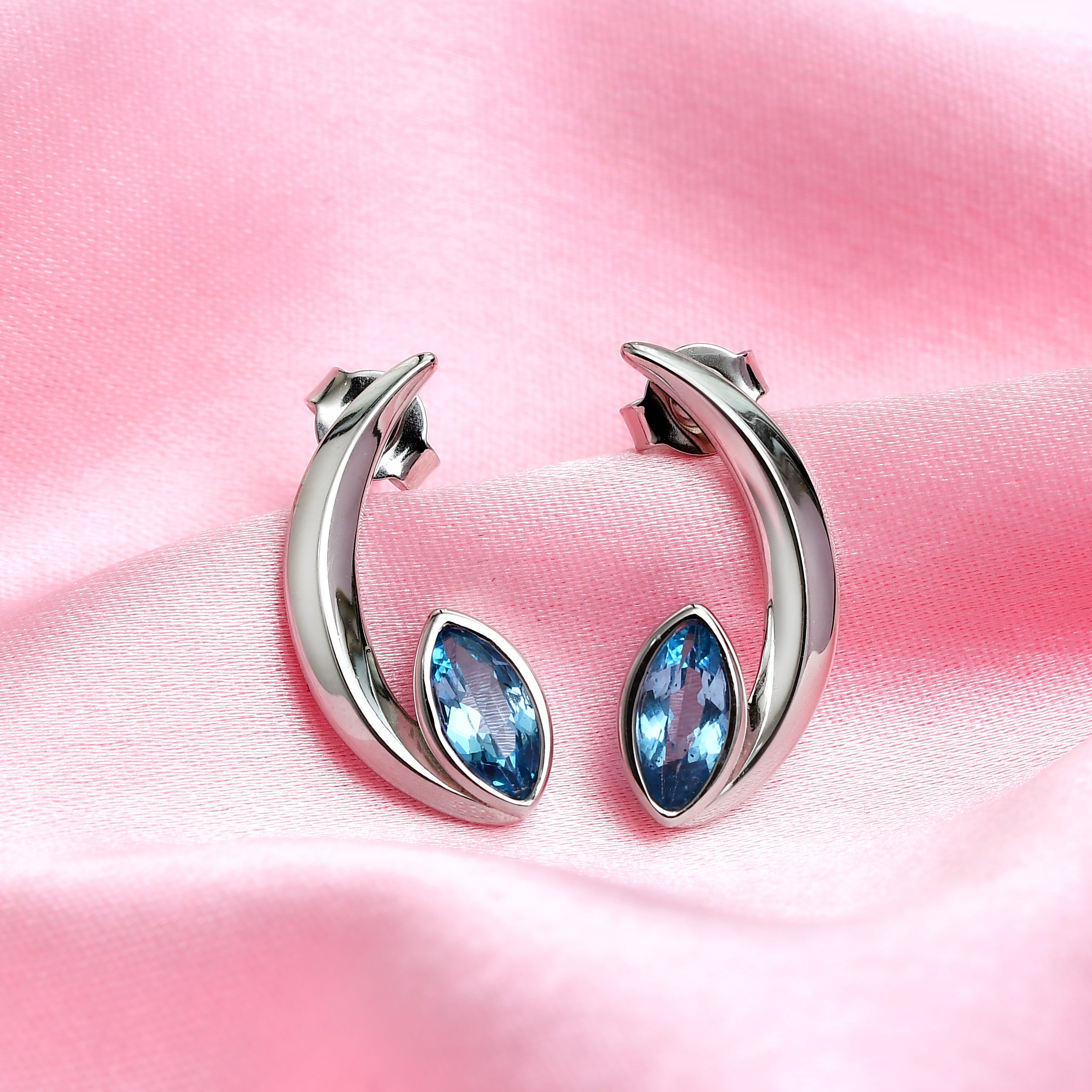 Surf Moon Ring + Surf Moon Earrings + Surf Moon Pendant with Swiss Blue Topaz