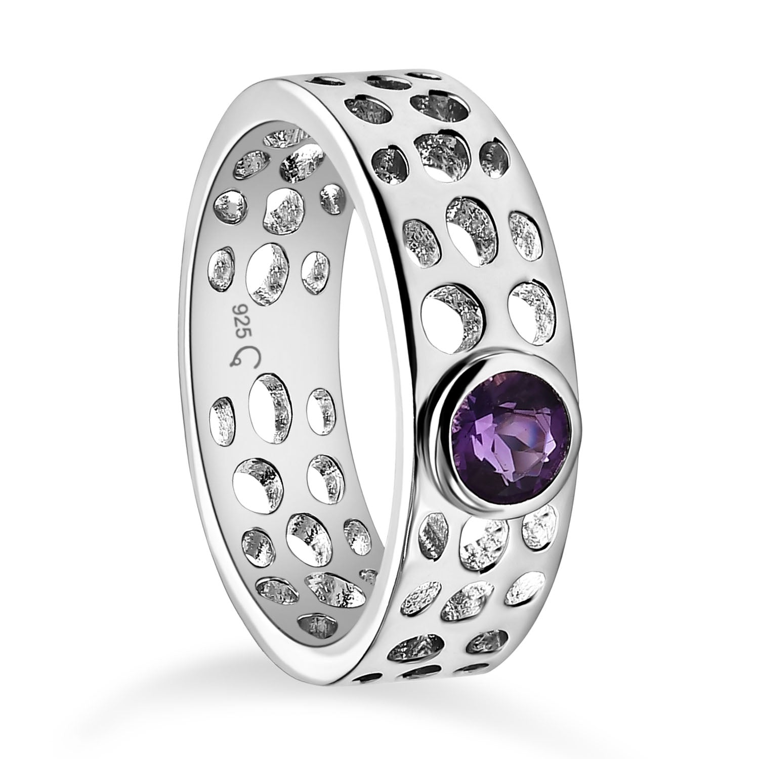 Lattice Band Ring with Solitaire Amethyst + Lattice Band Ring