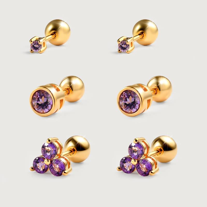 Trinity Birthstone Sleep Stud Earrings + Birthstone Solitaire Sleep Earrings + Birthstone Solitaire Small Sleep Earrings