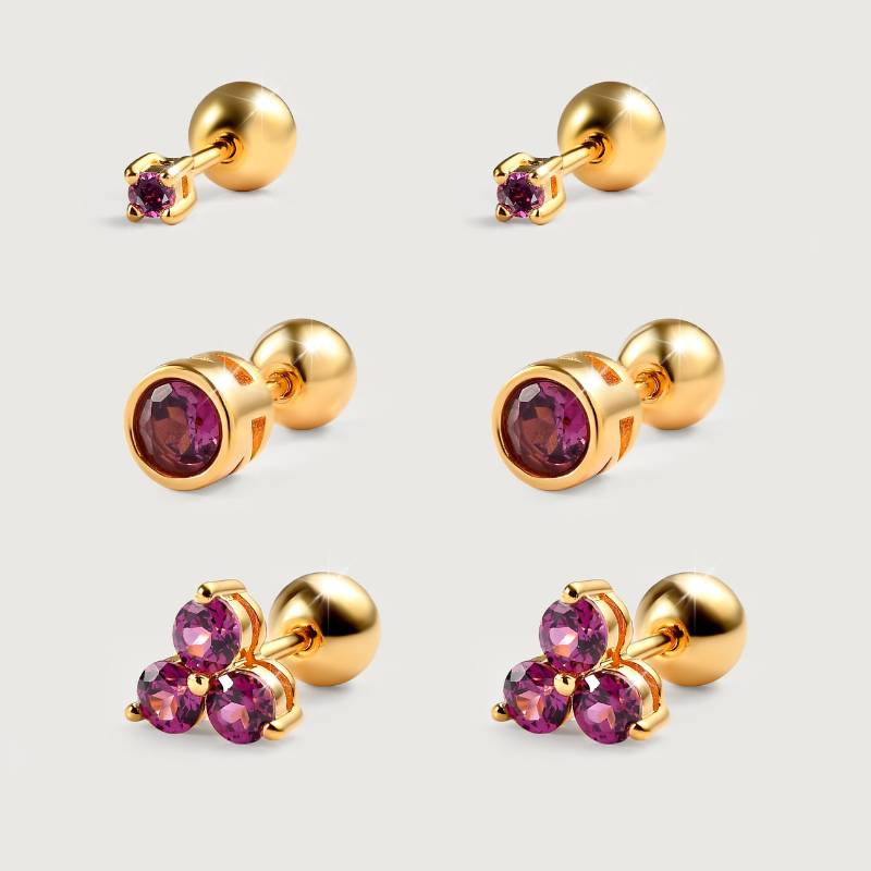 Trinity Birthstone Sleep Stud Earrings + Birthstone Solitaire Sleep Earrings + Birthstone Solitaire Small Sleep Earrings