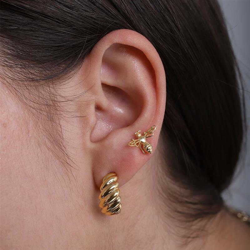 Gold Essentials Croissant Hoop Earrings in 9K Gold + Baguette Large Hoop Earrings in 9K Gold