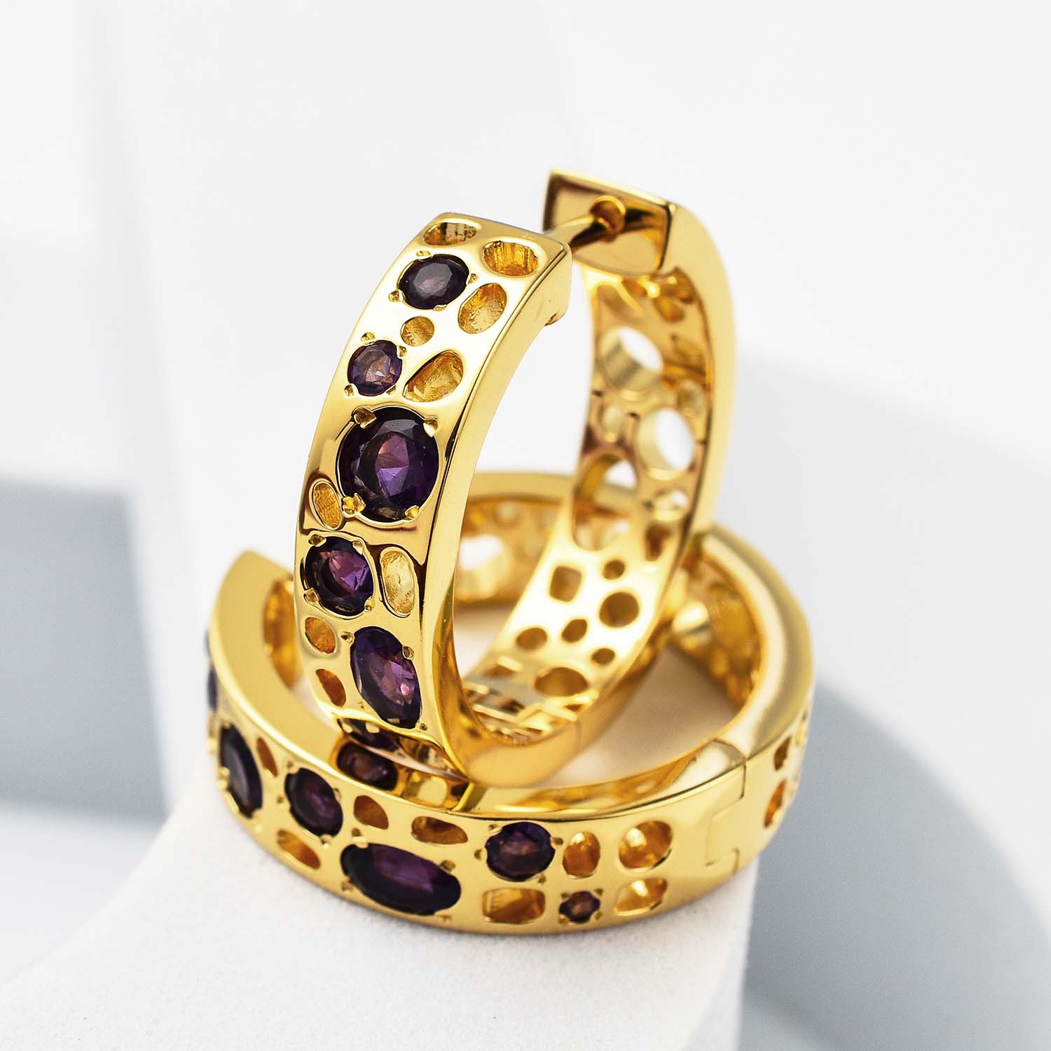 Amethyst-Gitter-Creolen - 18K Gold Vermeil - Rachel Galley