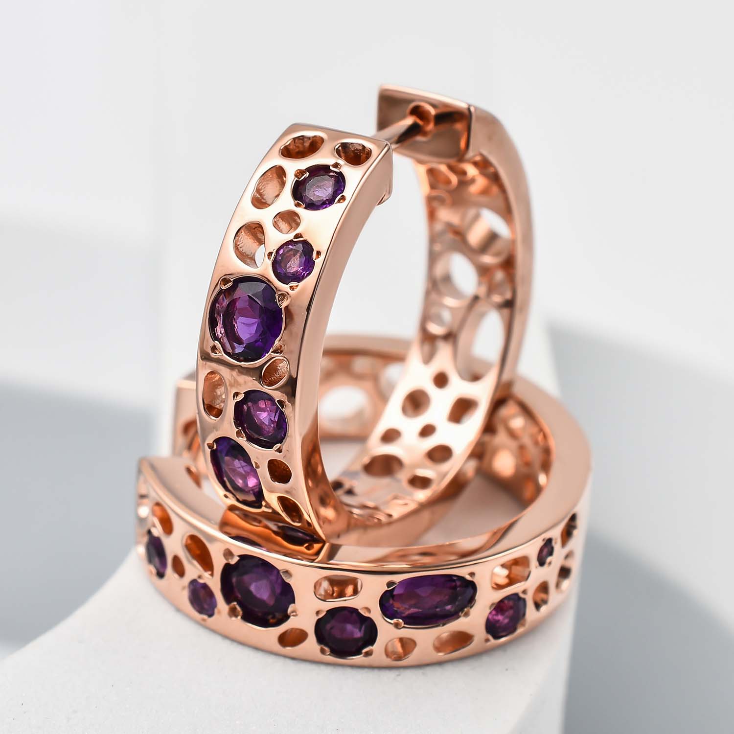 Amethyst-Gitter-Creolen - 18K Rose Gold Vermeil - Rachel Galley