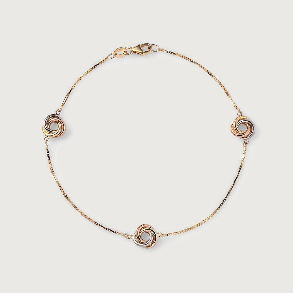 Lucky Rings Triple 9K Gold Station Bracelet,7728408