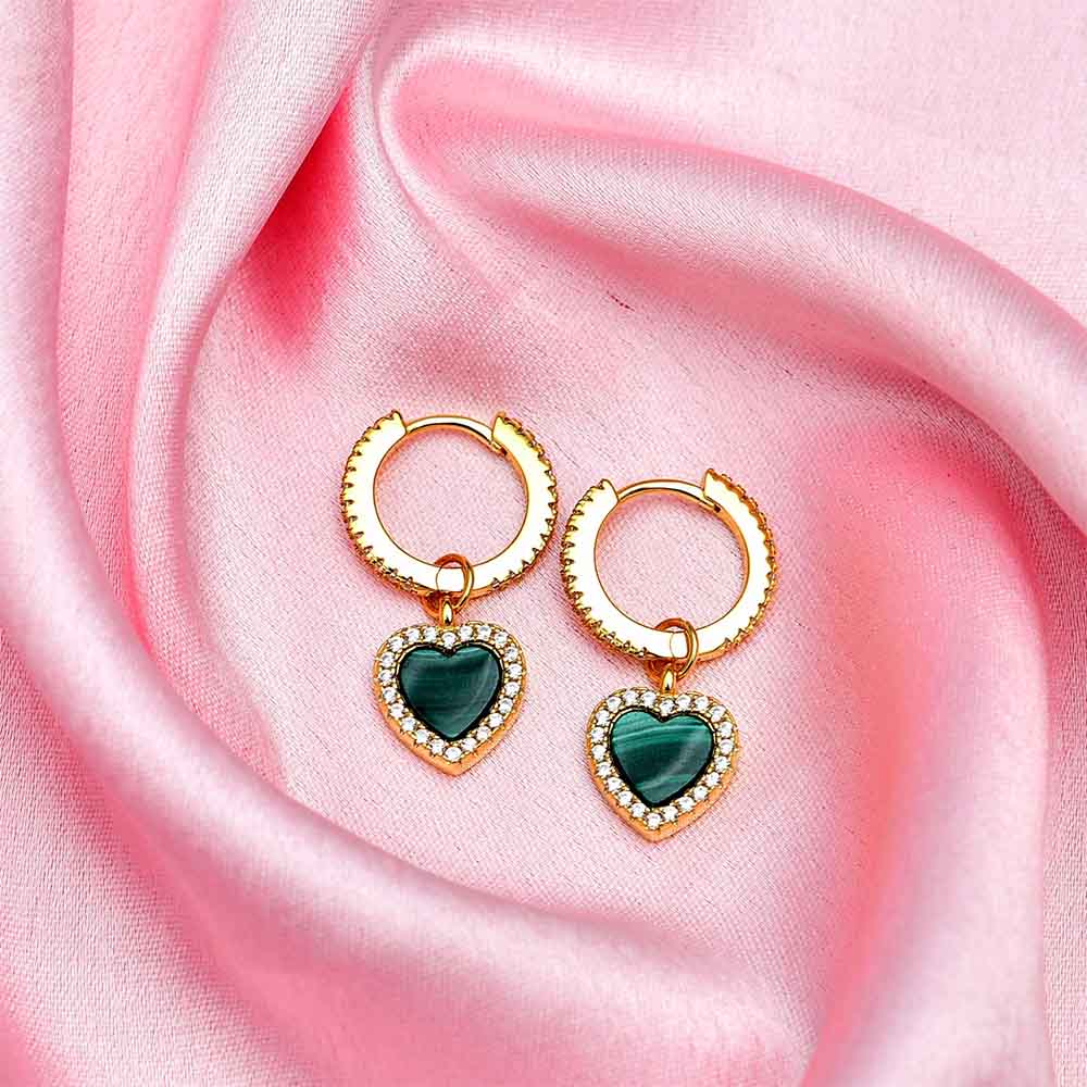 Modern Love Malachite Heart Huggie Hoops,7772996