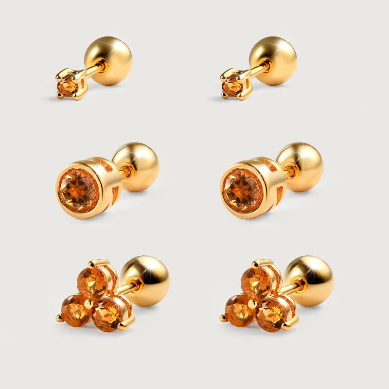 Trinity Birthstone Sleep Stud Earrings + Birthstone Solitaire Sleep Earrings + Birthstone Solitaire Small Sleep Earrings