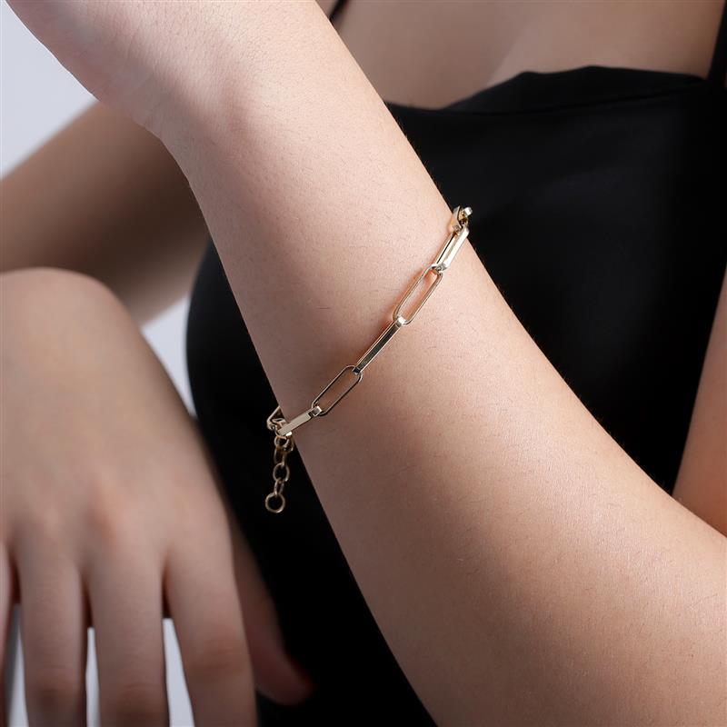 Paperclip Chain Bracelet 2024 • 14K Gold Bracelet • Elongated Link Bracelet • Silver Hollow Bracelet • Rectangle Chain Bracelet • Mom Bracelet