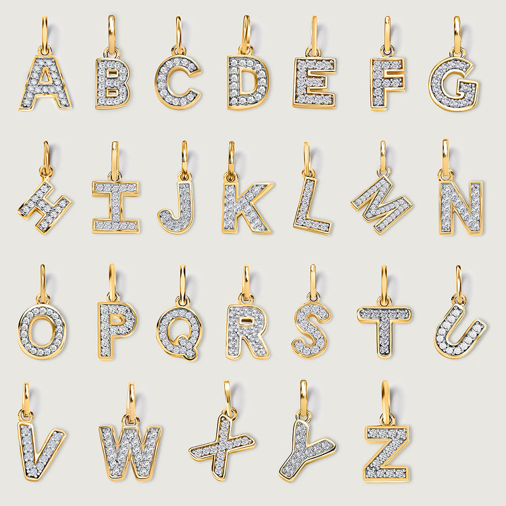 Versa Diamond Alphabet Pendants + Stars & Moon Diamond Drop Earrings