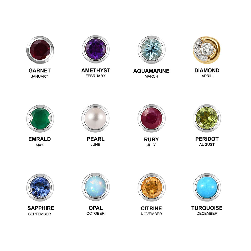 Solitaire Birthstone Stud Earrings + Lattice Disc Birthstone Pendant with FREE Chain