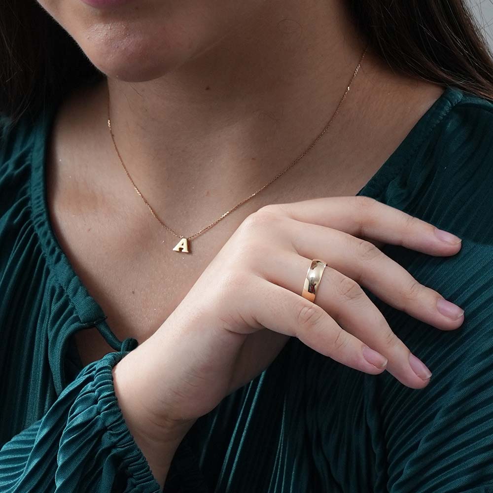 9K Gold Plain Band Ring 9K Gold Initial Necklace – RachelGalley
