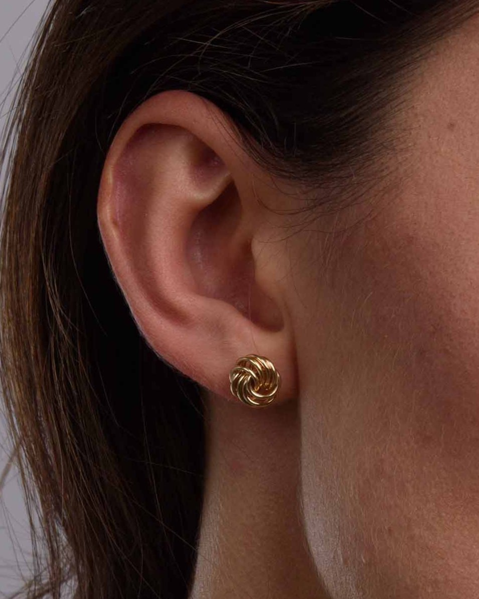 9k Yellow Gold Rose Petals Stud Earrings + Love Knot Gold Stud Earrings in 9K Gold