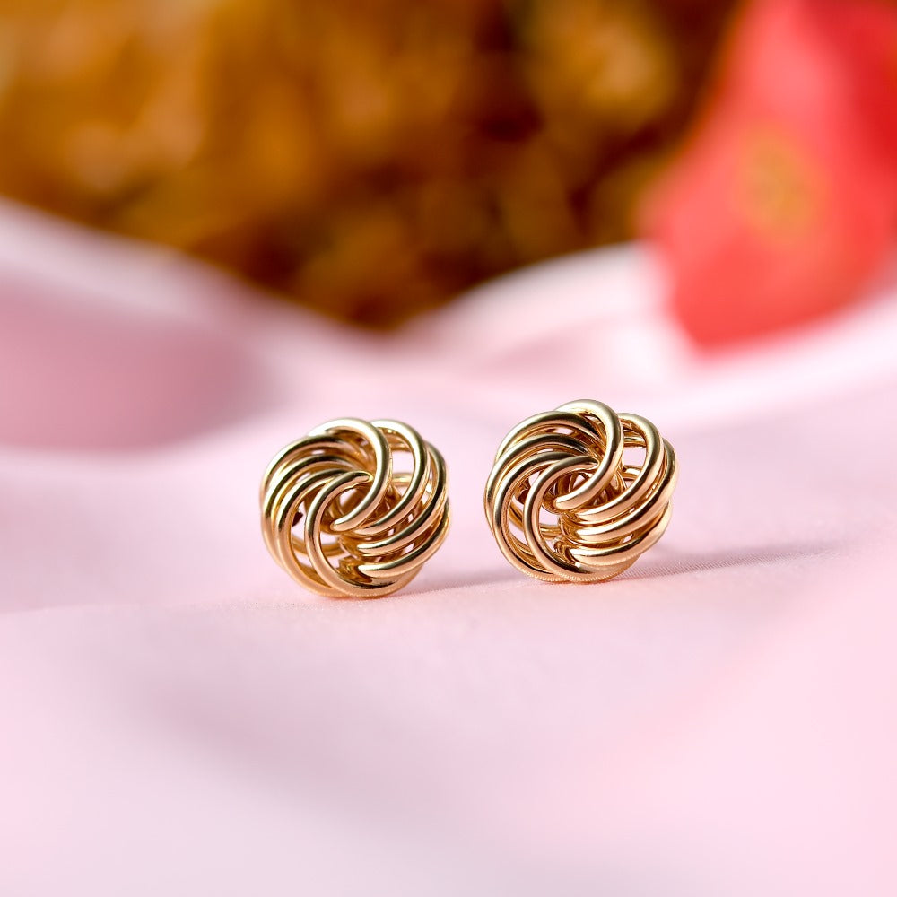 9k Yellow Gold Rose Petals Stud Earrings + Love Knot Gold Stud Earrings in 9K Gold