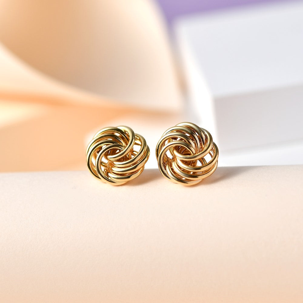 9k Yellow Gold Rose Petals Stud Earrings + Love Knot Gold Stud Earrings in 9K Gold