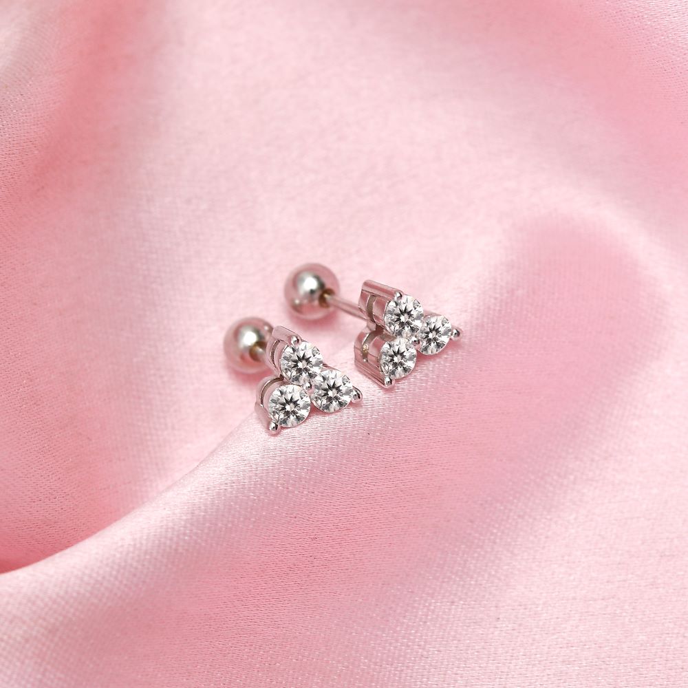 Trinity Moissanite Sleep Stud Earrings + Moissanite Solitaire Sleep Earrings