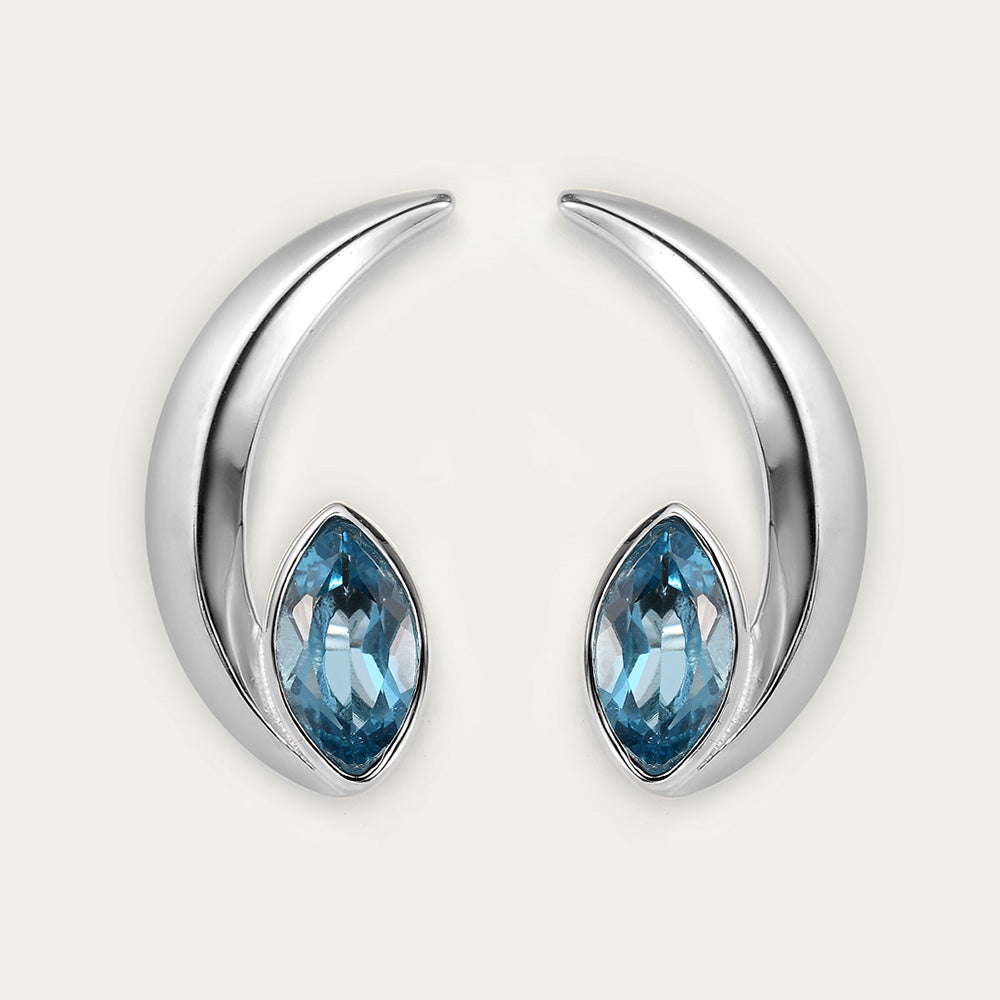 Surf Moon Ring with Swiss Blue Topaz + Surf Moon Earrings with Swiss Blue Topaz