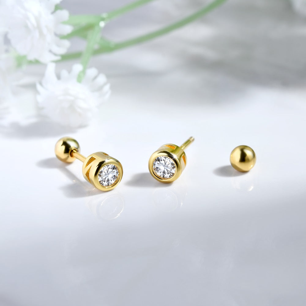 Trinity Moissanite Sleep Stud Earrings + Moissanite Solitaire Sleep Earrings