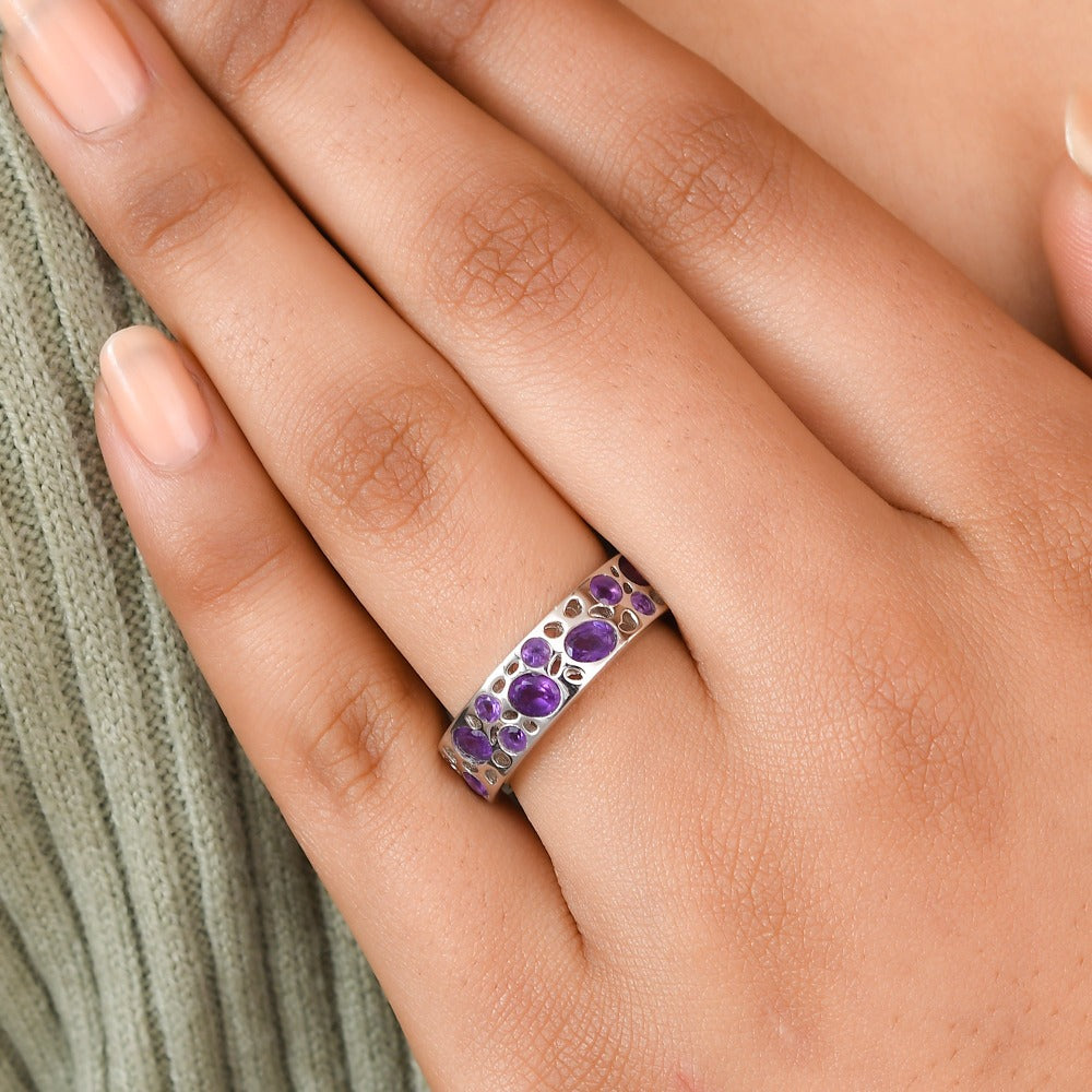 Amethyst Lattice Hoop Earrings + Amethyst Lattice Band Ring + Lattice Eternity Necklace with Amethyst