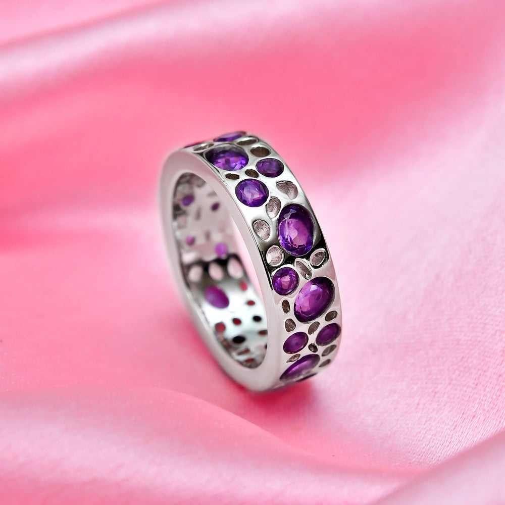 Amethyst Lattice Band Ring + Amethyst Lattice Hoop Earrings