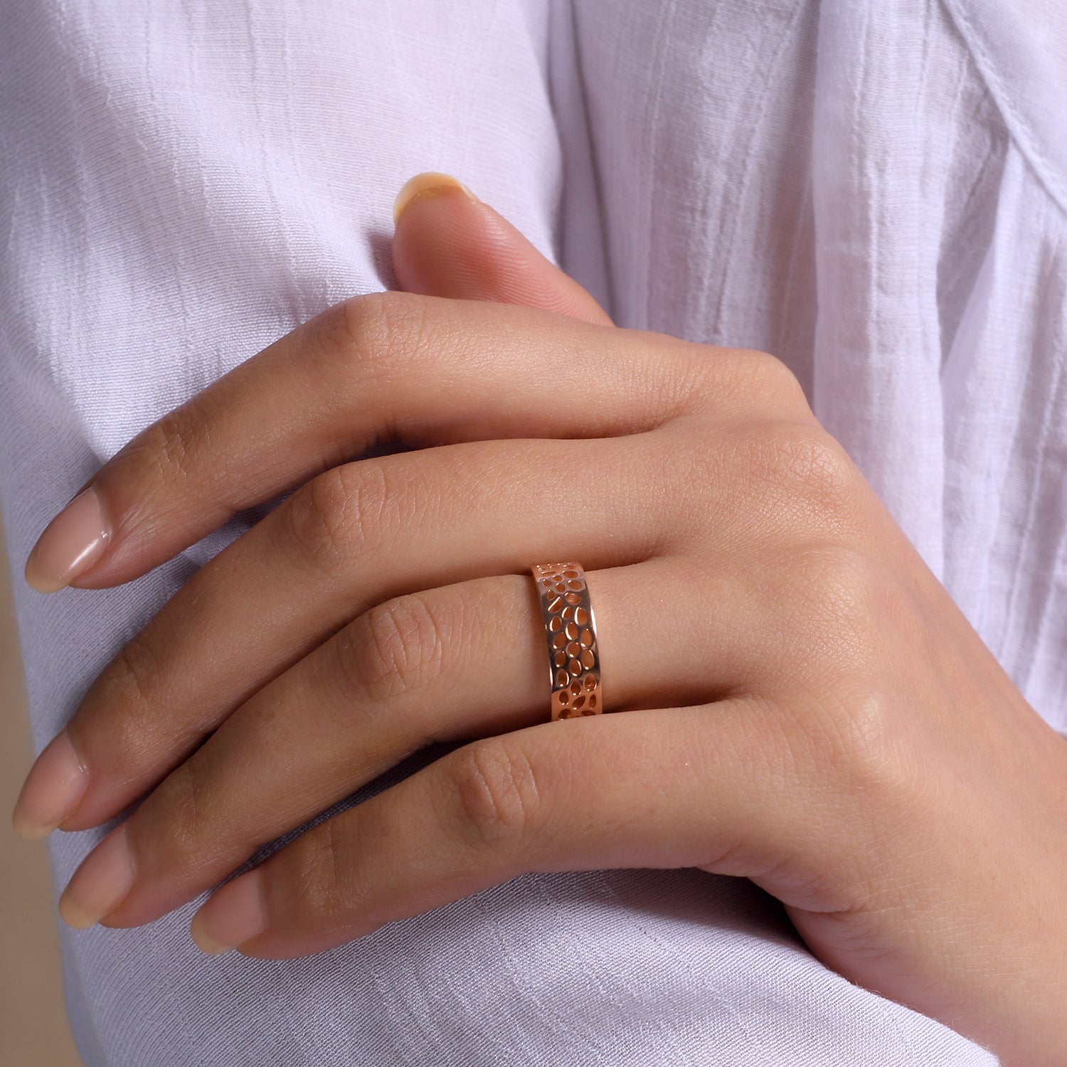 Lattice Band Ring with Solitaire Amethyst + Lattice Band Ring