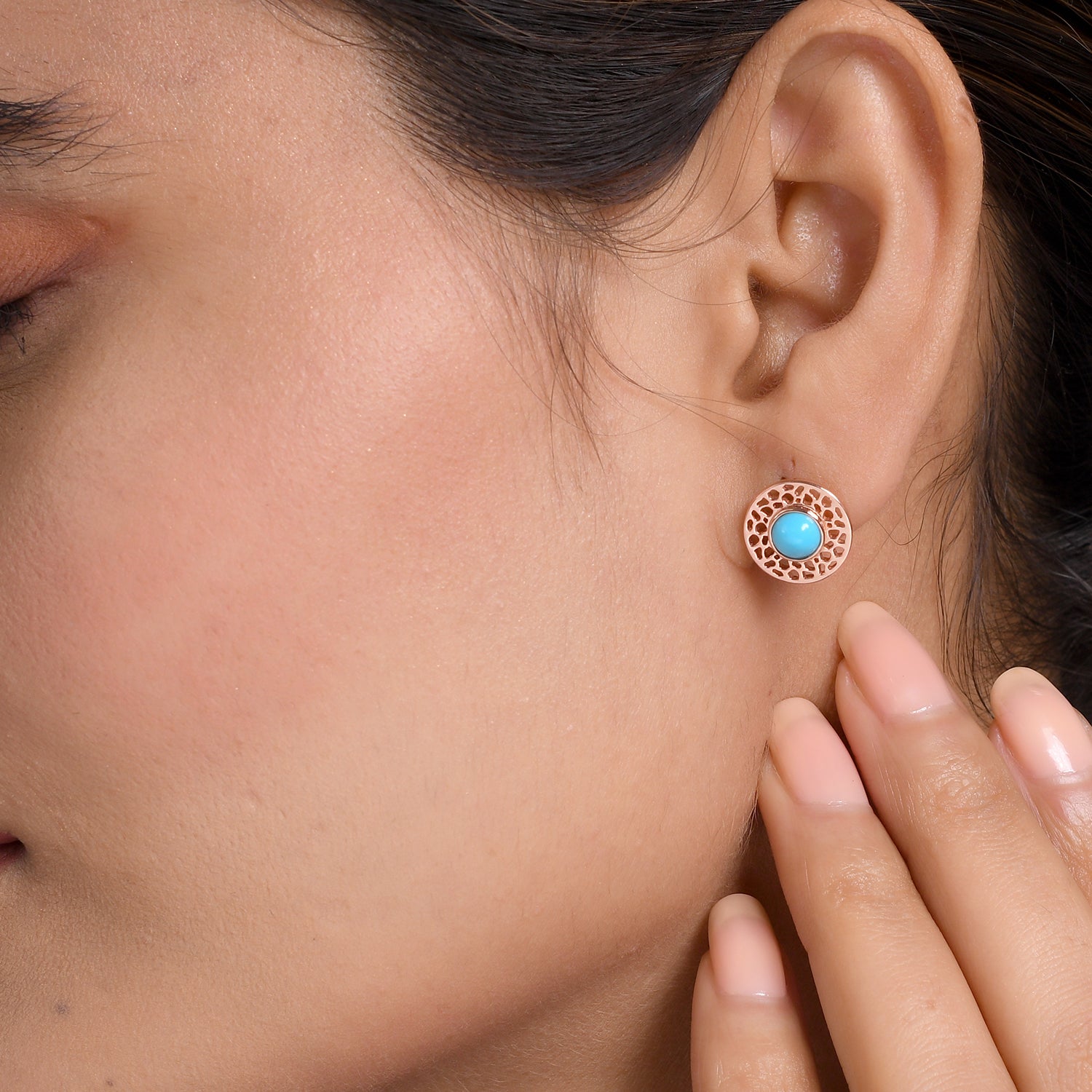 Allegro Mini Loop Stud Earrings + Lattice Disc Earrings with Turquoise