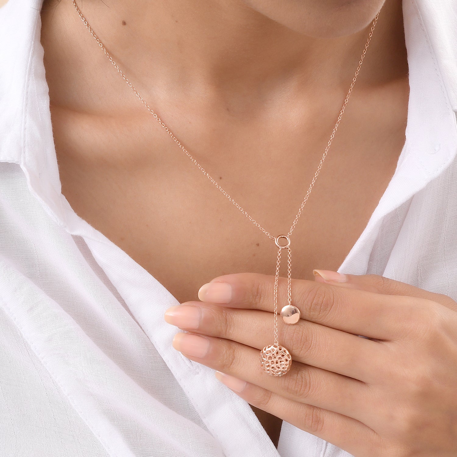 Pebble Y Statement Necklace + Lattice Pebble Drop Earrings + Lattice Tapered Band Ring