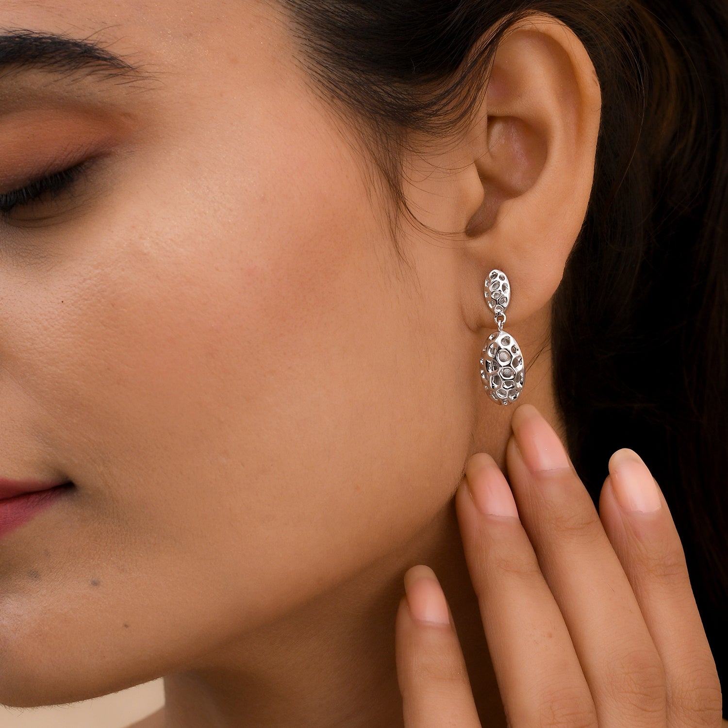 Pebble Y Statement Necklace + Lattice Pebble Drop Earrings + Lattice Tapered Band Ring