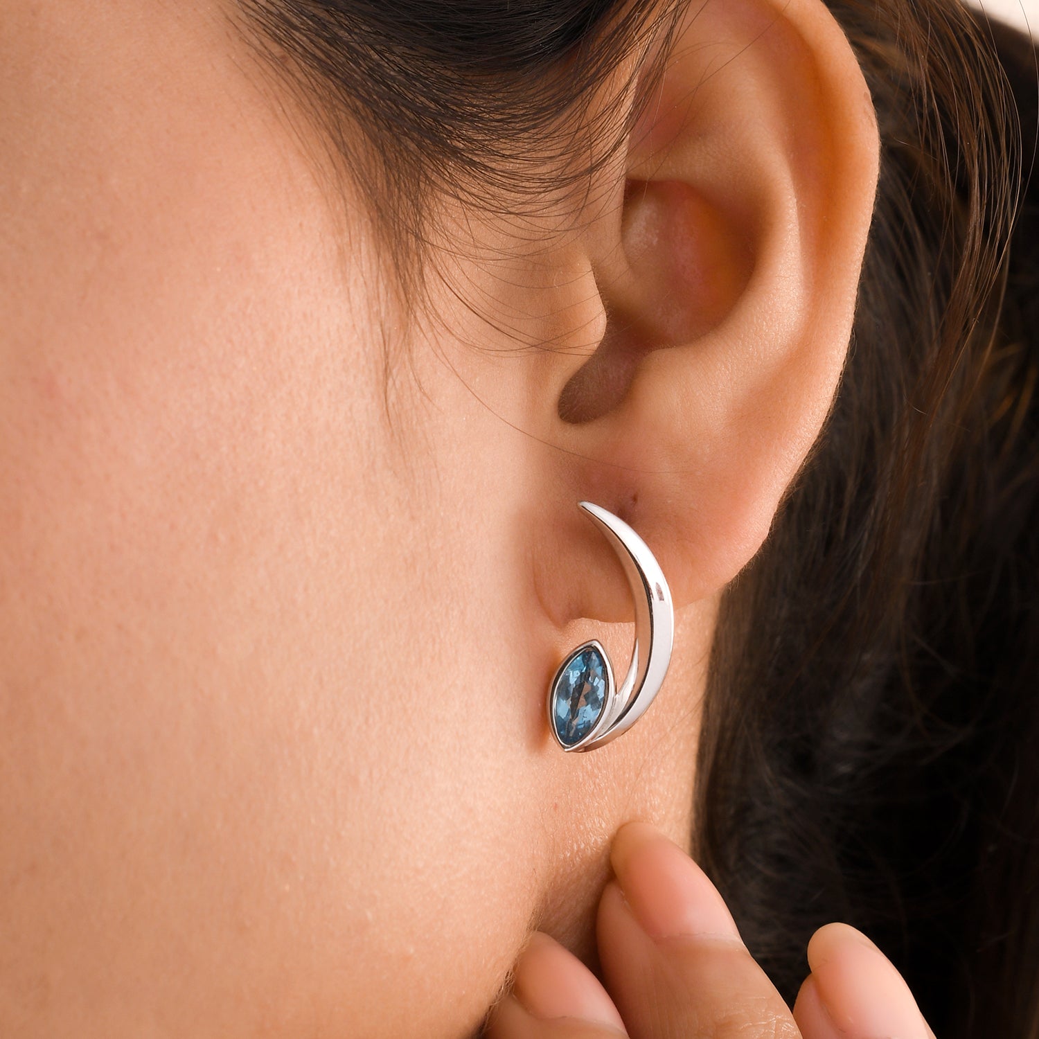 Surf Moon Ring with Swiss Blue Topaz + Surf Moon Earrings with Swiss Blue Topaz