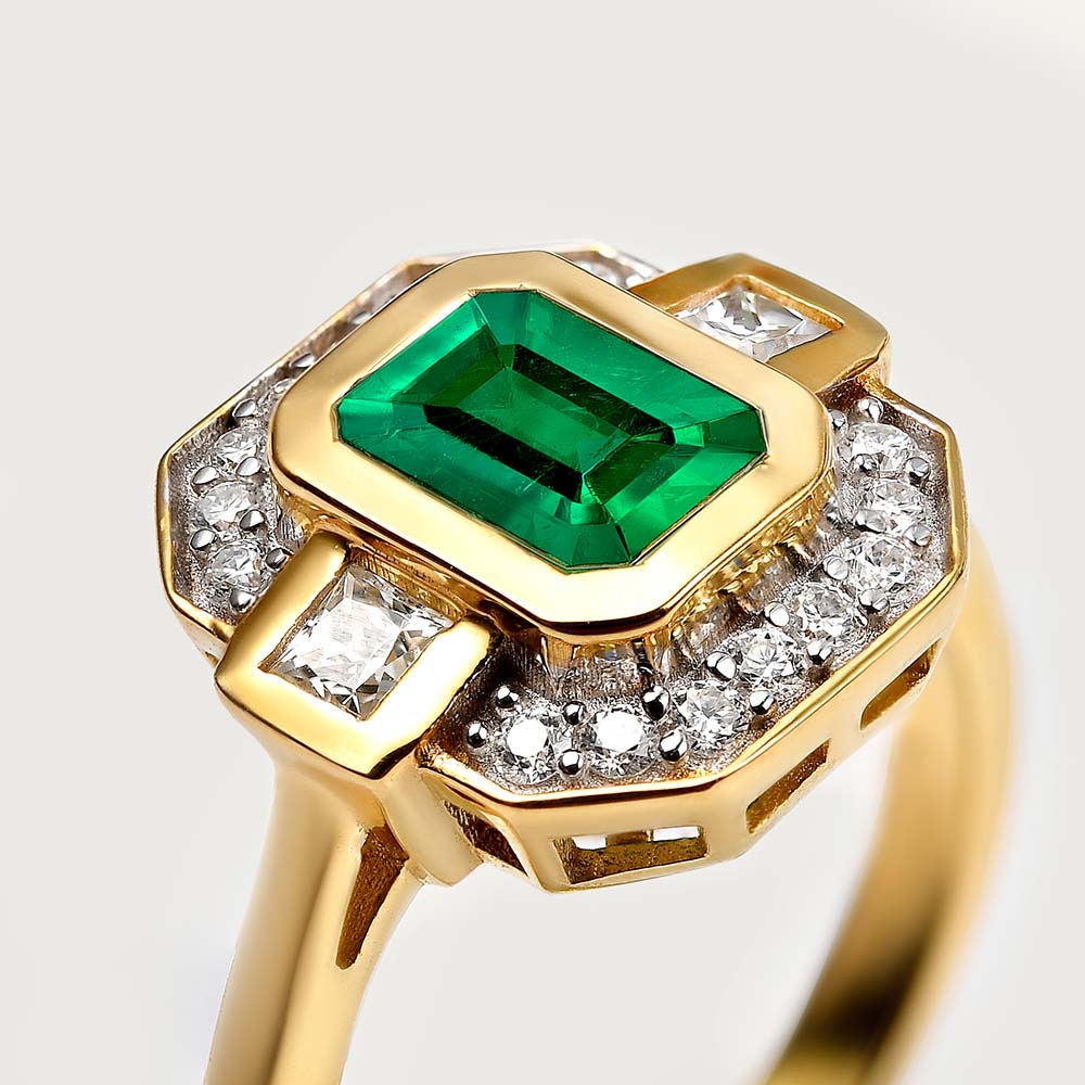Grecian Octagon Emerald Halo Ring – RachelGalley