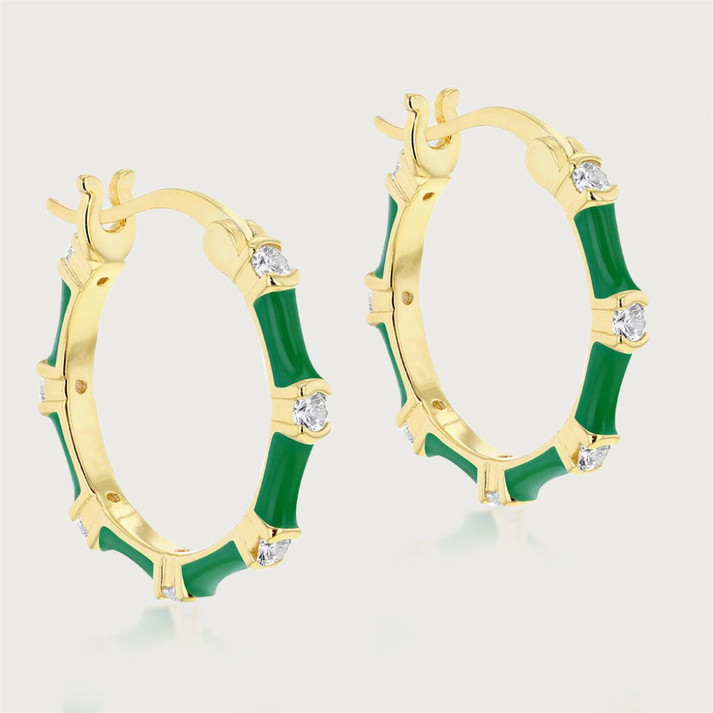Taffy Enamel Bamboo Hoops Zircons