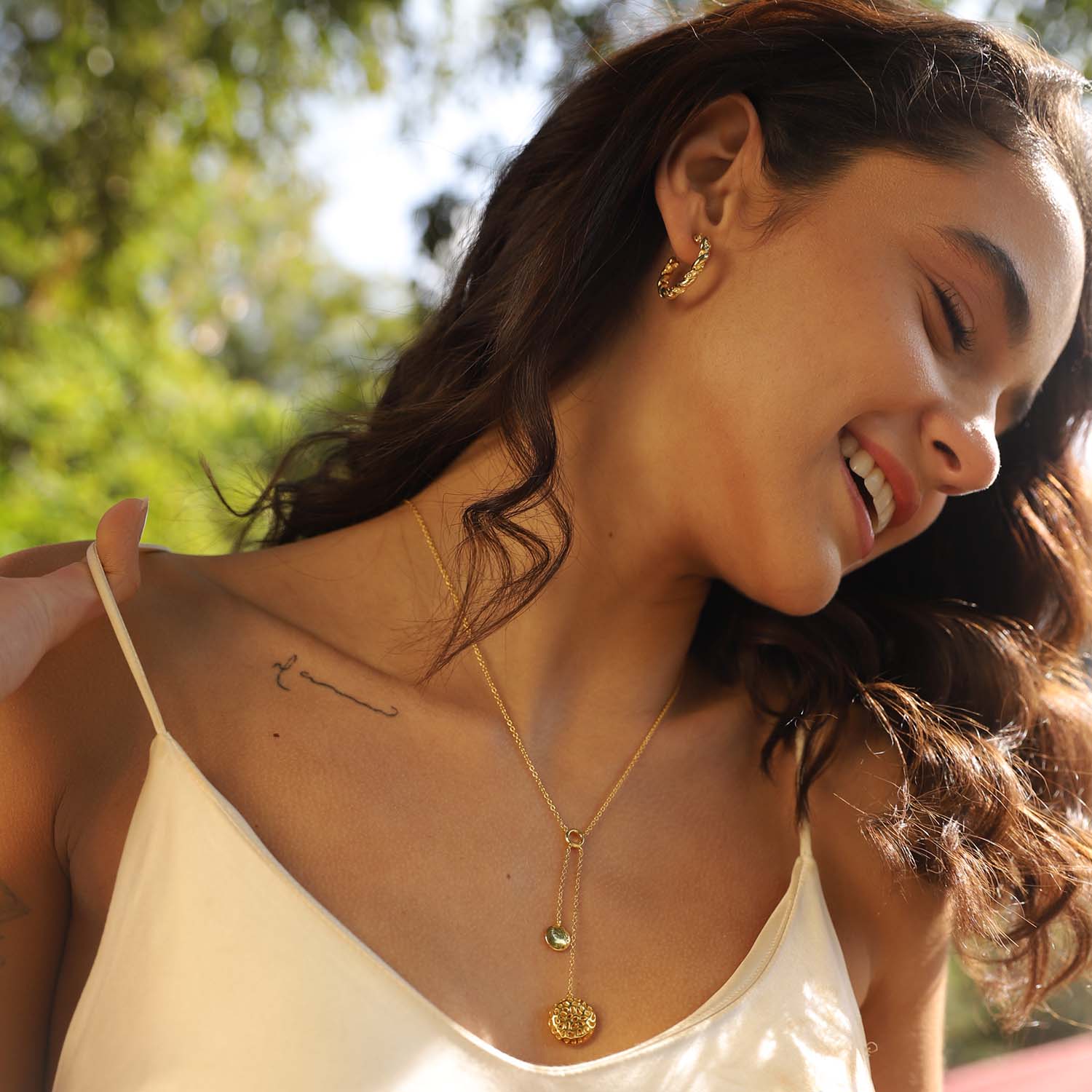 Pebble Y Statement Necklace + Lattice Pebble Drop Earrings + Lattice Tapered Band Ring