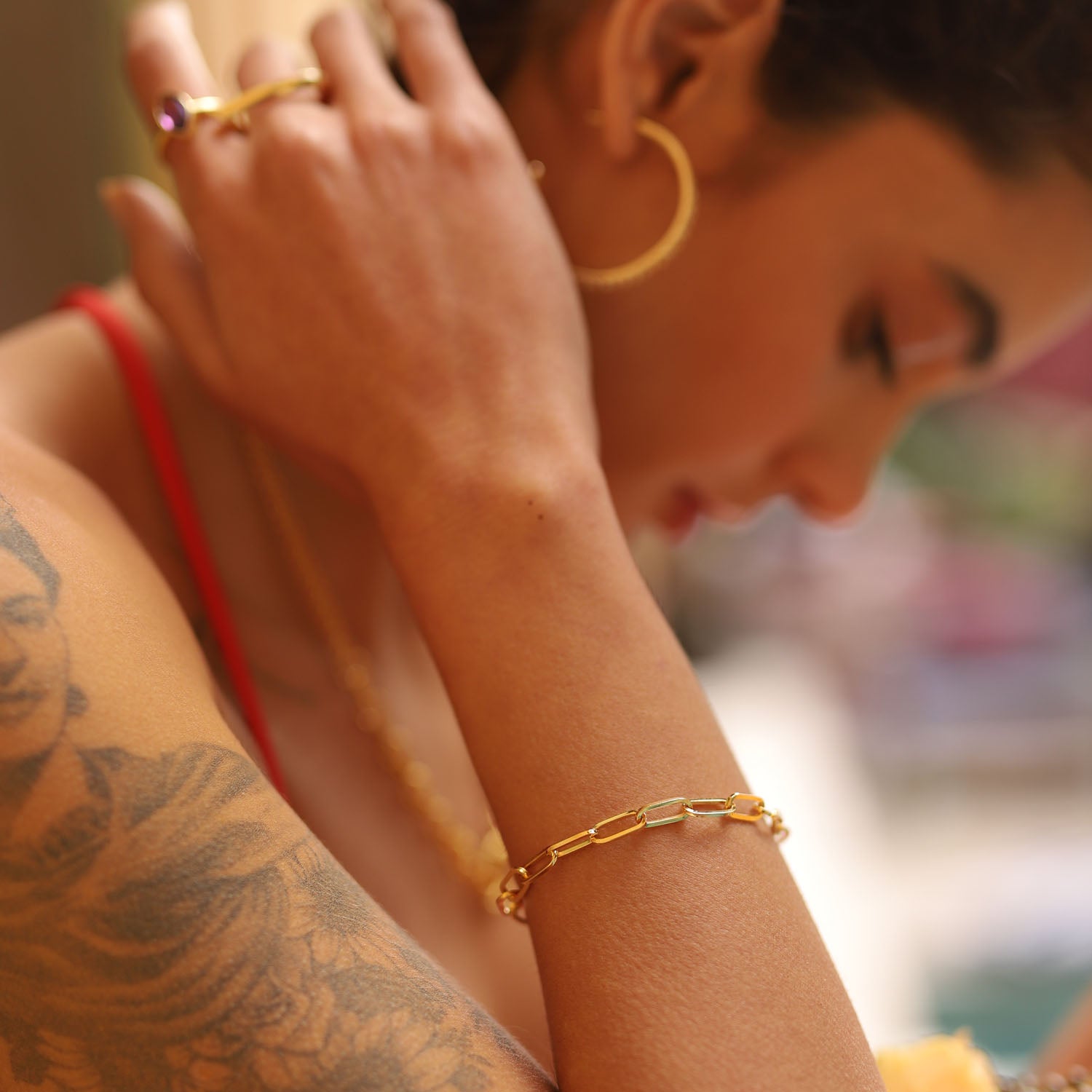 Paperlink Eternity Bracelet + Paperlink Eternity Necklace + Paperclip Link Earrings in 9K Yellow Gold