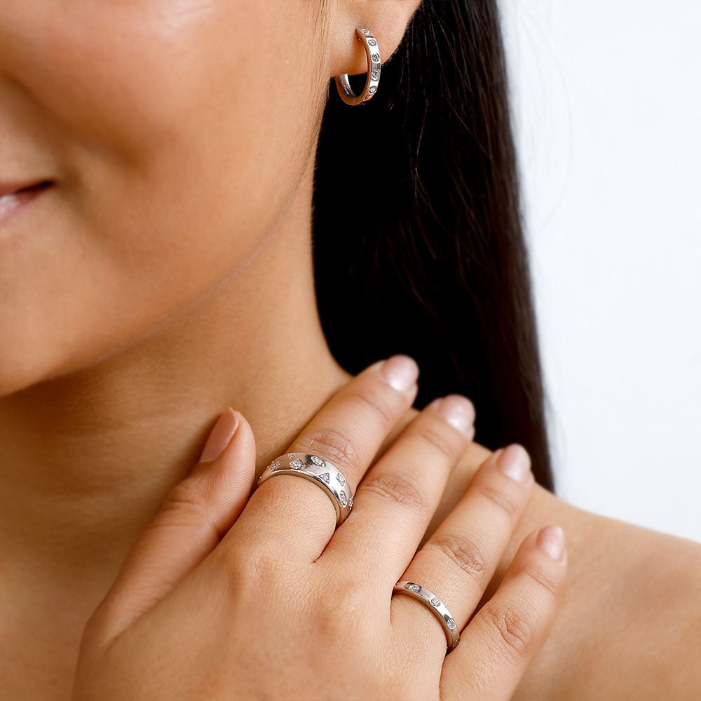 Versa Lab Grown Diamond Band Ring + Versa Lab Grown Diamond Huggie Hoop Earrings