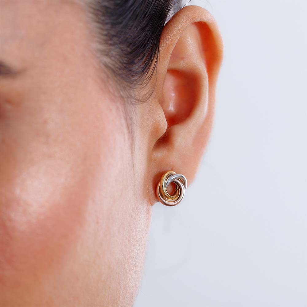 Tri gold knot earrings sales