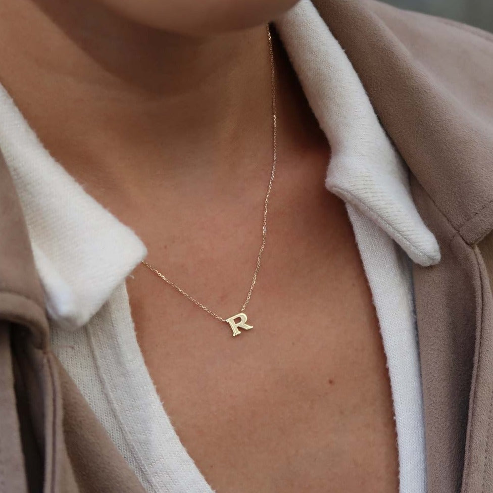 9K Gold Initial Necklace + Paperlink Charm Earrings in 9K Gold