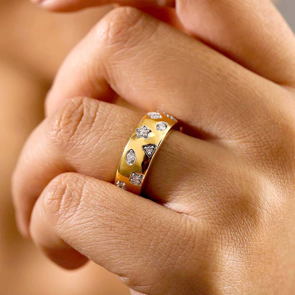 Lab Grown Diamond Celestial Band Ring + Versa Lab Grown Diamond Huggie Hoop Earrings