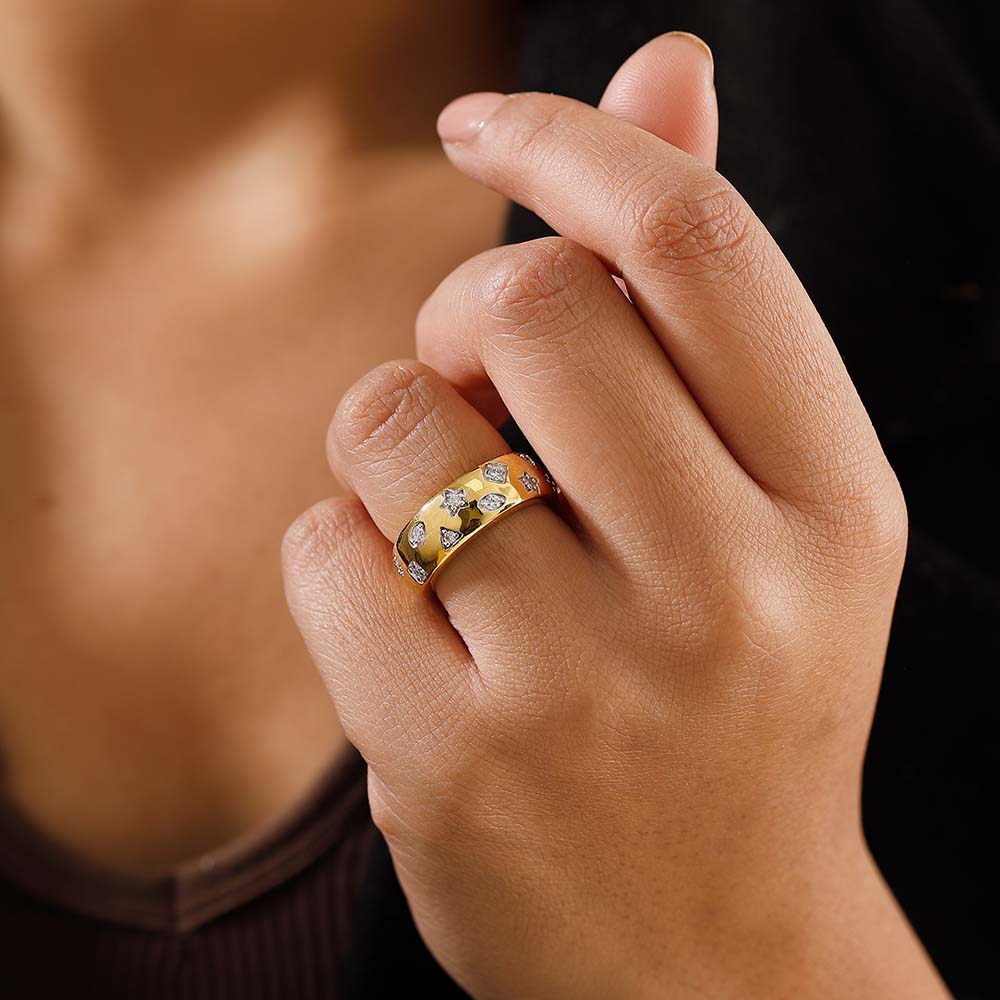Lab Grown Diamond Celestial Band Ring + Versa Lab Grown Diamond Huggie Hoop Earrings