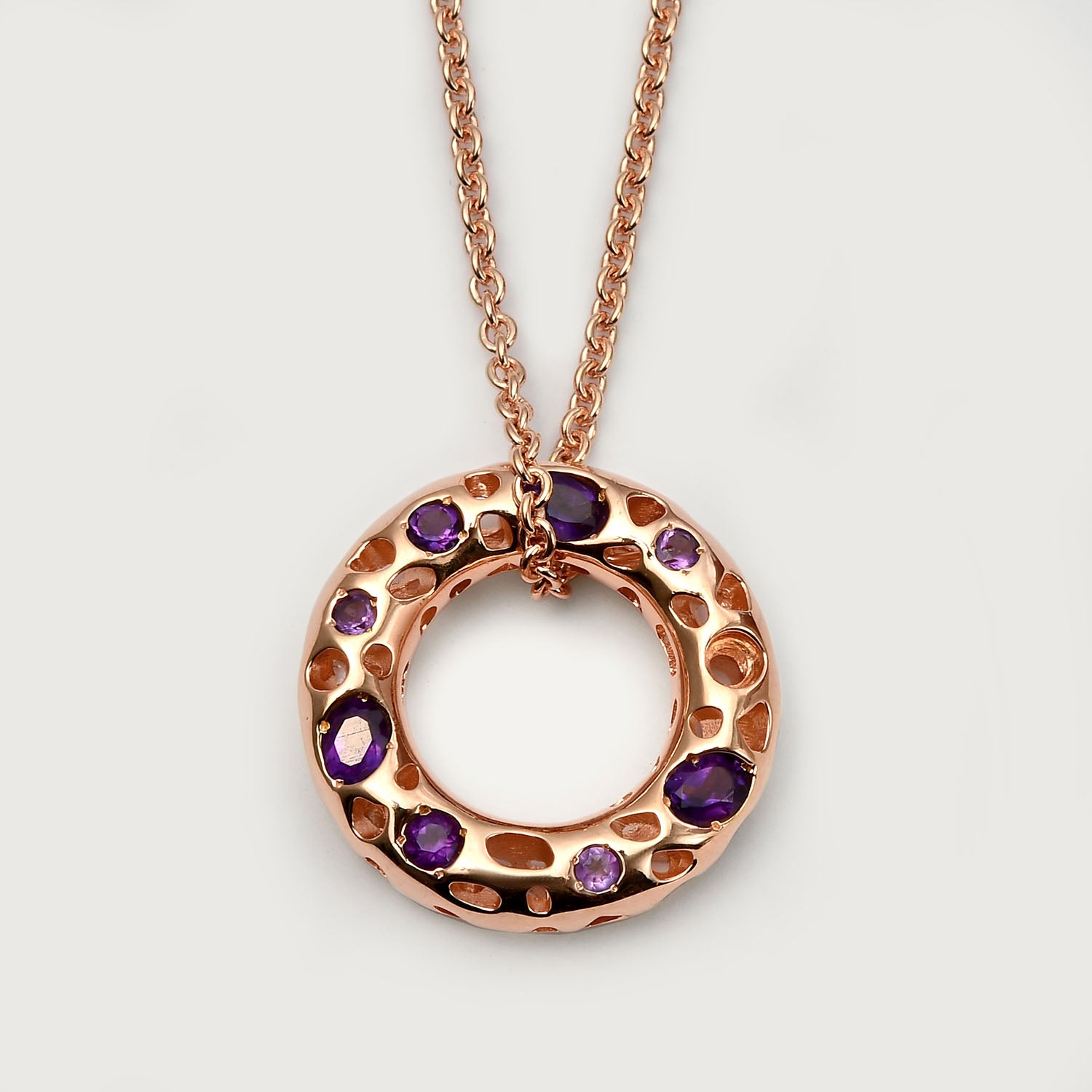 Allegro Loop Pendant with Amethyst + Lattice Disc Stud Earrings with Amethyst + Allegro Amethyst Cocktail Solitaire Ring