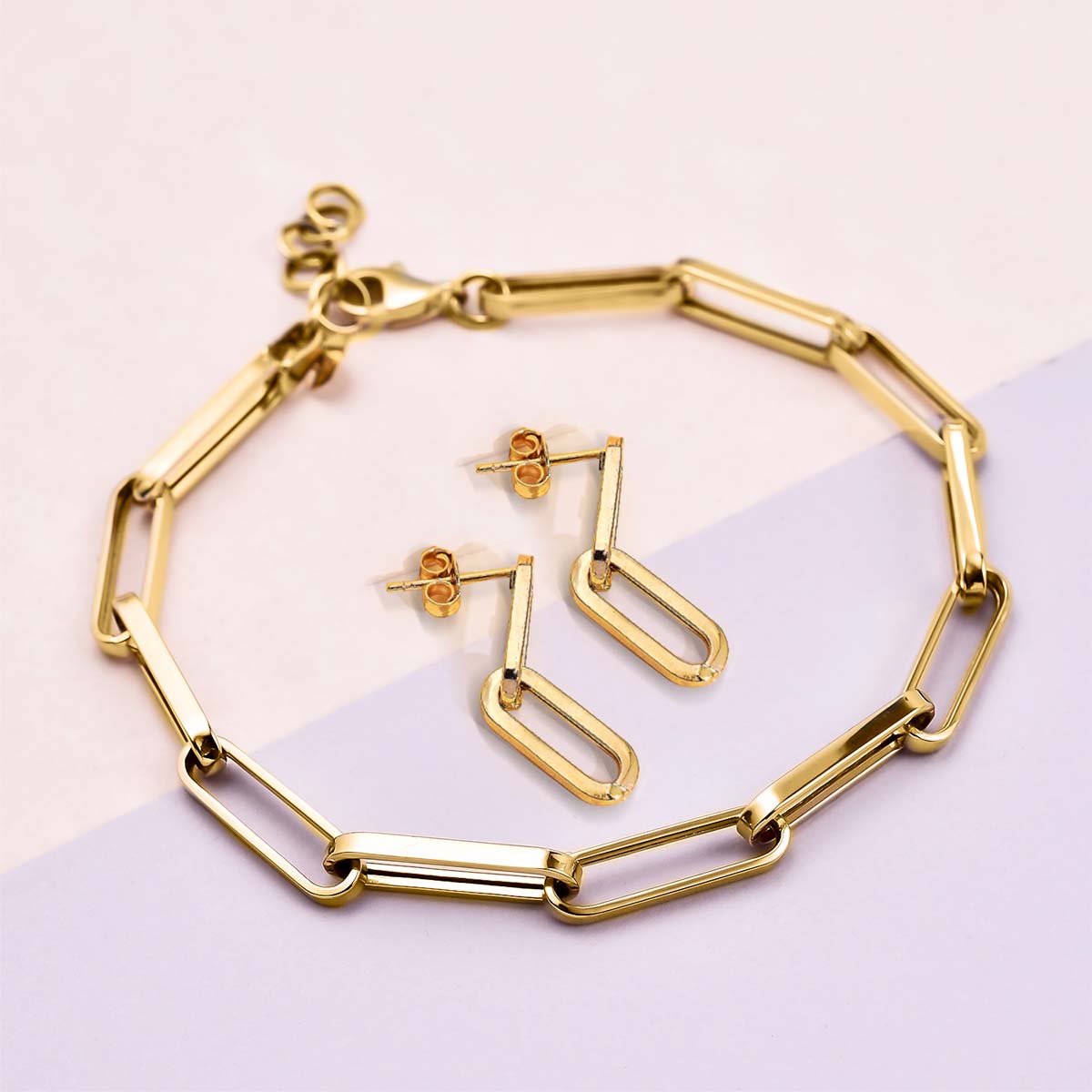 Paperlink Bracelet in 14K Gold + Paperclip Link Earrings in 9K Yellow Gold