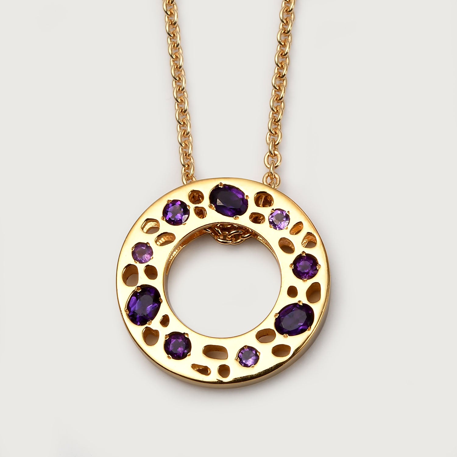 Lattice Eternity Necklace with Amethyst + Amethyst Lattice Hoop Earrings