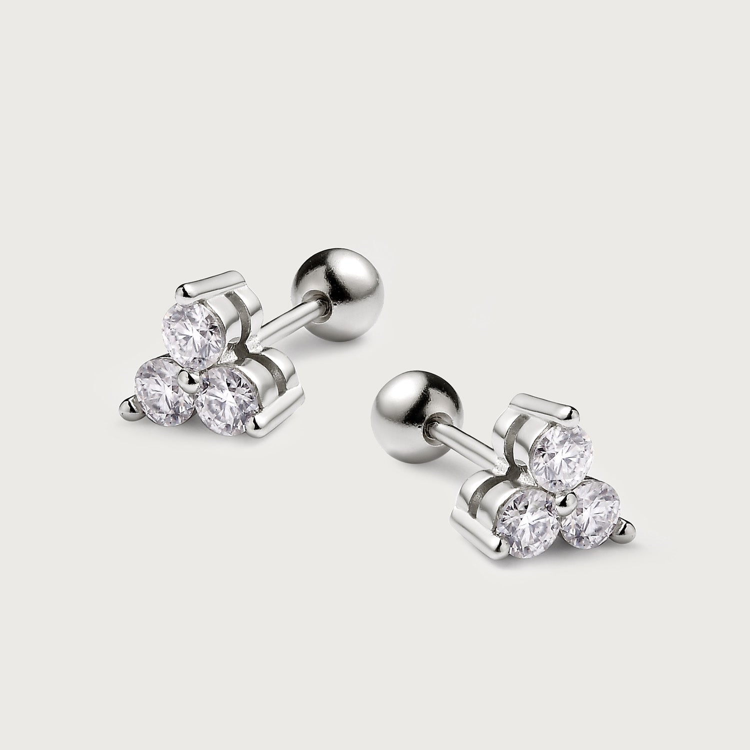 Trinity Moissanite Sleep Stud Earrings + Moissanite Solitaire Small Sleep Earrings