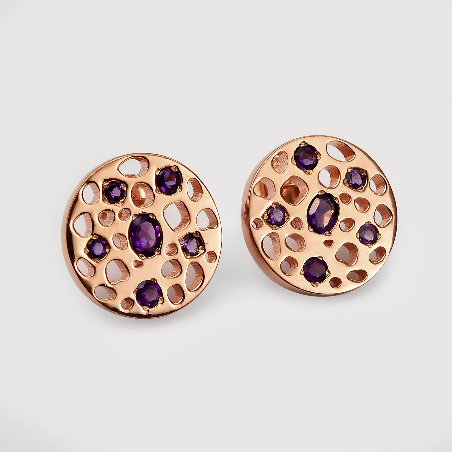 Allegro Amethyst Cocktail Solitaire Ring + Lattice Disc Stud Earrings with Amethyst