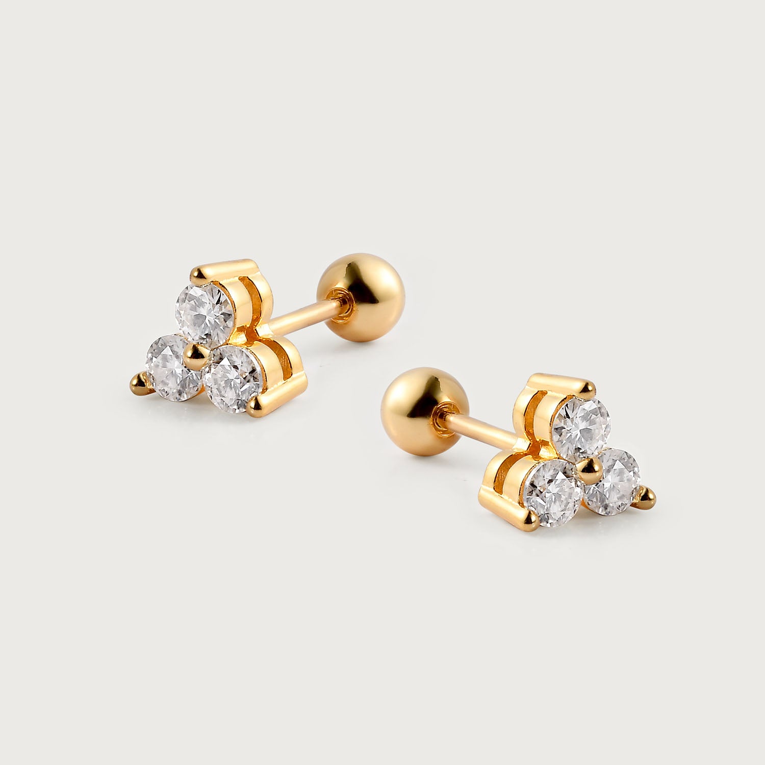 Trinity Moissanite Sleep Stud Earrings + Moissanite Solitaire Sleep Earrings