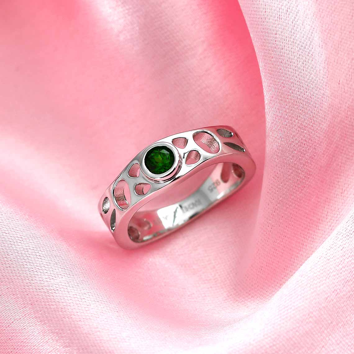 Diopside Lattice Band Ring + Lattice Solitaire Ring with Chrome Diopside + Lattice Solitaire Hoops with Chrome Diopside