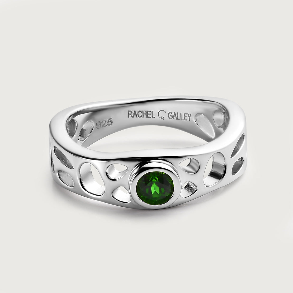 Diopside Lattice Band Ring + Lattice Solitaire Ring with Chrome Diopside + Lattice Solitaire Hoops with Chrome Diopside